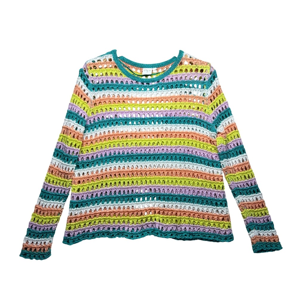 Adyson‎ Parker Crochet Stripe Long Sleeve Sweater Top Knit Boho Multi Color M